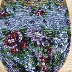 Beaded Floral Evening Bag — Silver with Multicolor Floral Accents